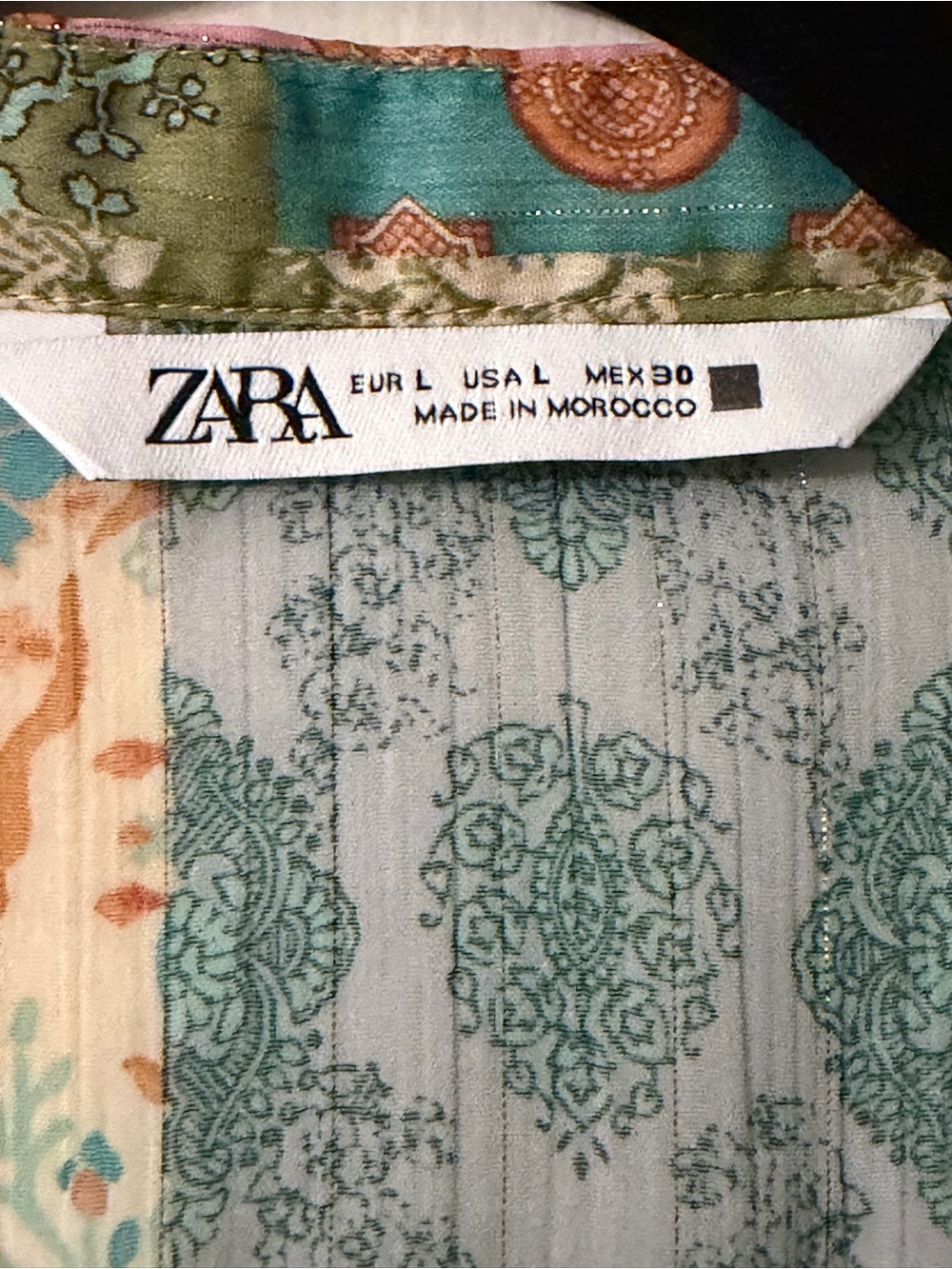 ZARA Sheer Patchwork Women’s Multicolor Shimmer Boho Blouse Sz L - Picture 3 of 11